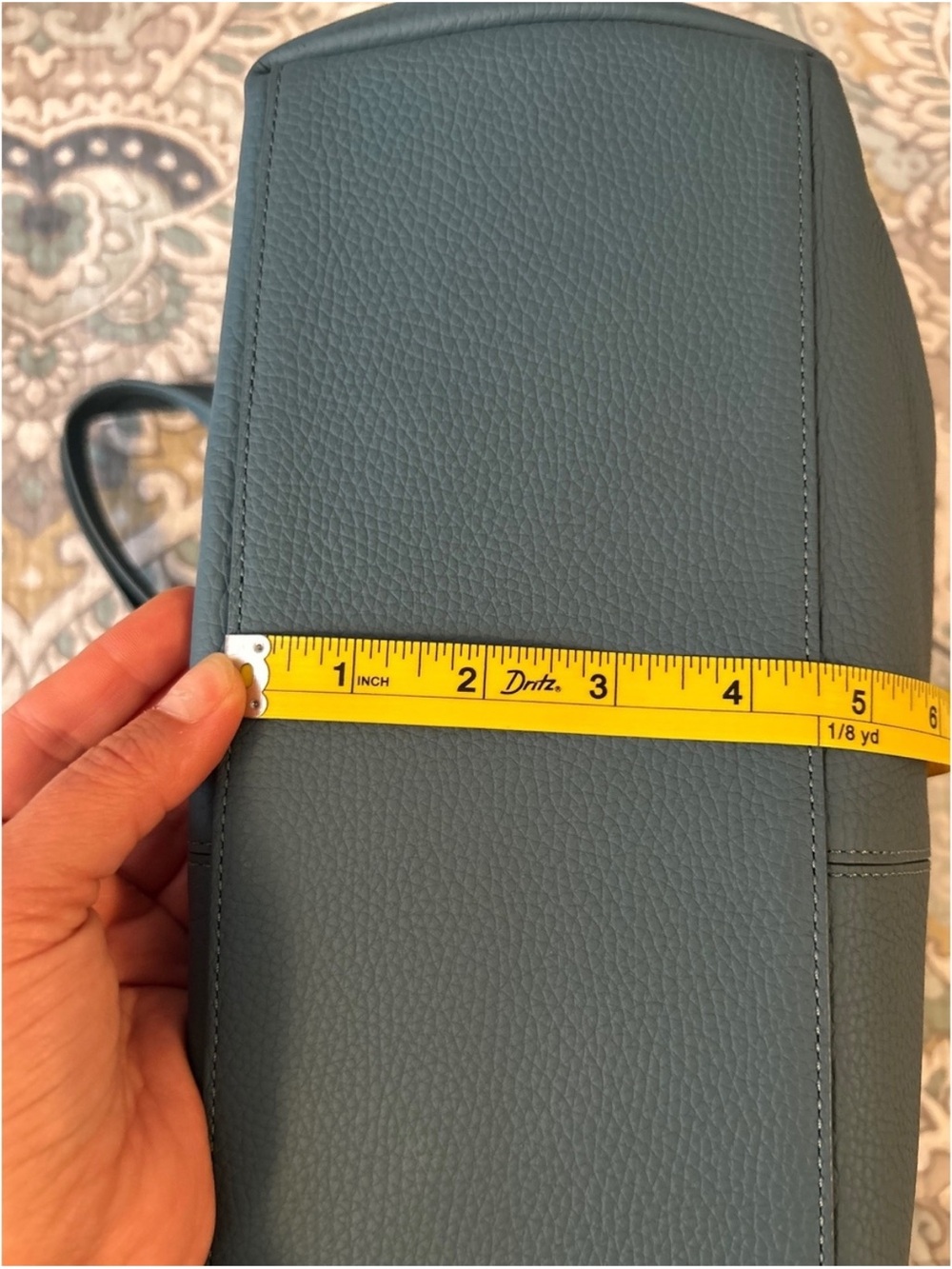Maison de Sabre Blue Leather Tote Bag with Interior Pockets - Picture 10 of 11
